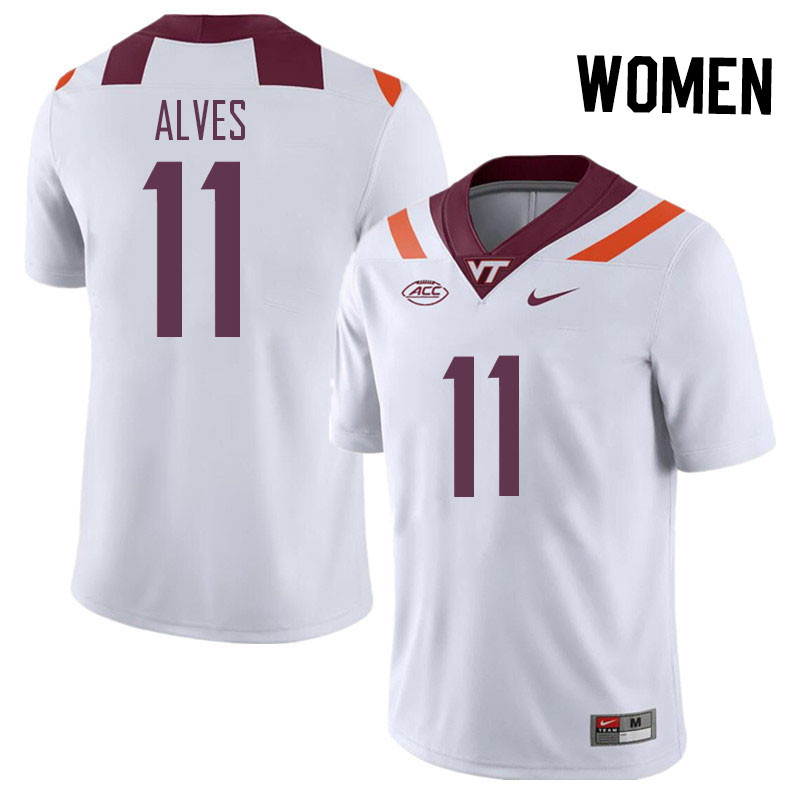Women #11 Devin Alves Virginia Tech Hokies College Football Jerseys Stitched Sale-White - Click Image to Close